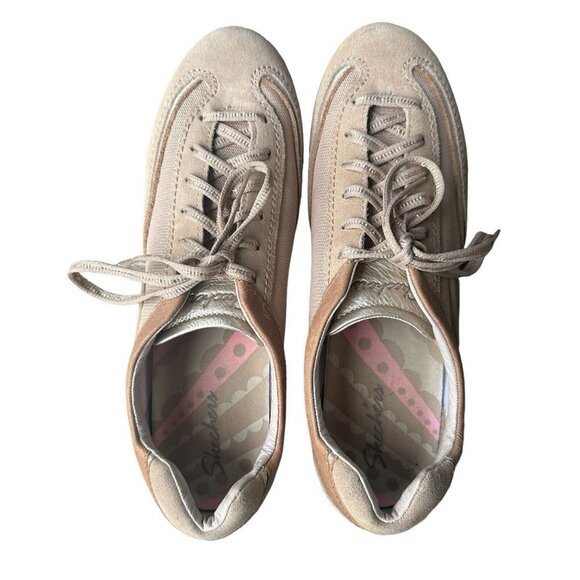 Skechers Bella Campana Fashion Sneakers Gold Leather Textile Lace-Up Size 10 - Picture 3 of 10